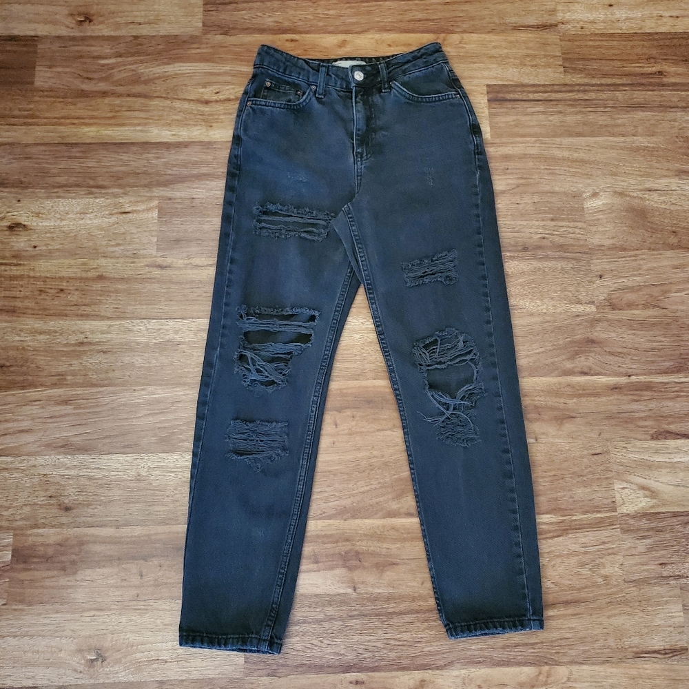 Topshop Moto Mom Jeans Size 24 Distressed Black